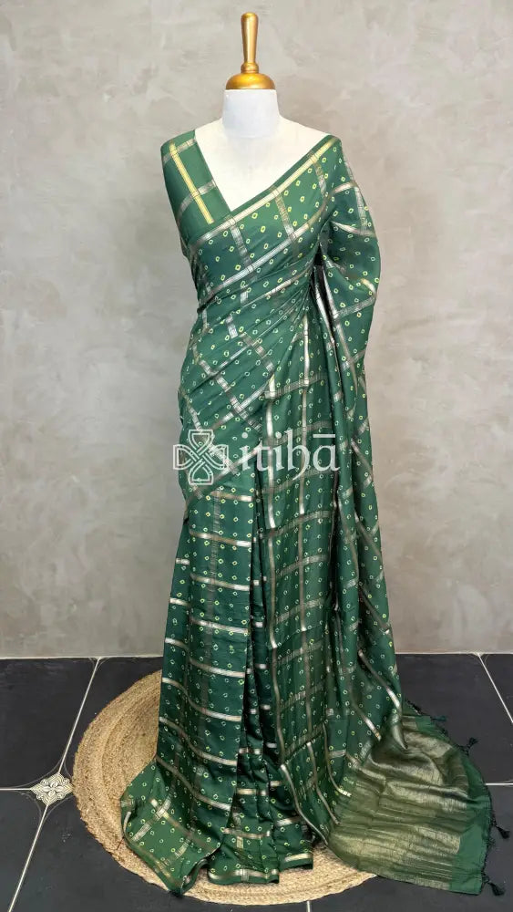 SEMI SILK CHARCHOLA BHANDHINI SAREE - Green