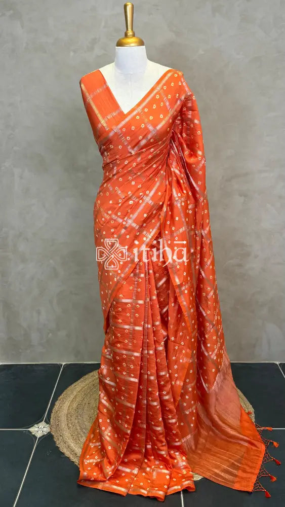 SEMI SILK CHARCHOLA BHANDHINI SAREE - Orange
