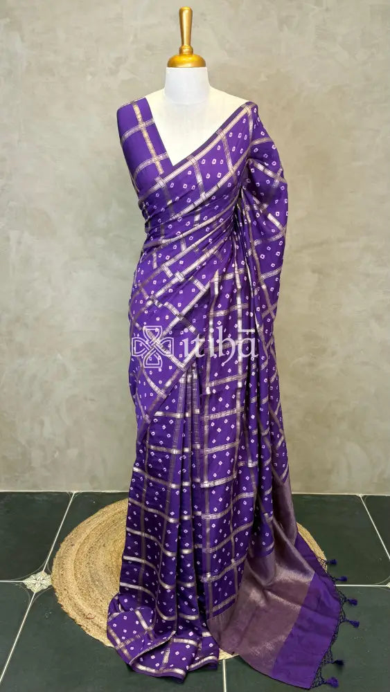 SEMI SILK CHARCHOLA BHANDHINI SAREE - Purple