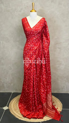 SEMI SILK CHARCHOLA BHANDHINI SAREE - Red