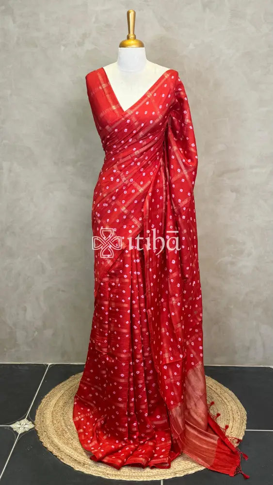 SEMI SILK CHARCHOLA BHANDHINI SAREE - Red