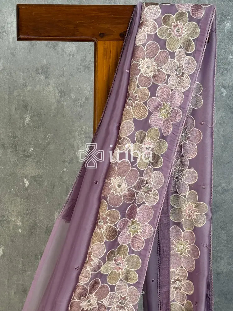 SEMI SILK ORGANZA SAREE - LAVENDER GREY