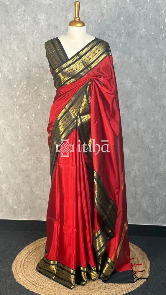 SEMI SILK SAREE- BANARASI SAREE - DARK RED
