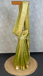 SEMI TISSUE BANARASI SAREE - olive green