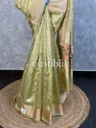 SEMI TISSUE BANARASI SAREE - PISTA GREEN