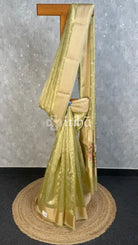 SEMI TISSUE BANARASI SAREE - PISTA GREEN