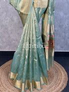 SEMI TISSUE BANARASI SAREE - SEA GREEN