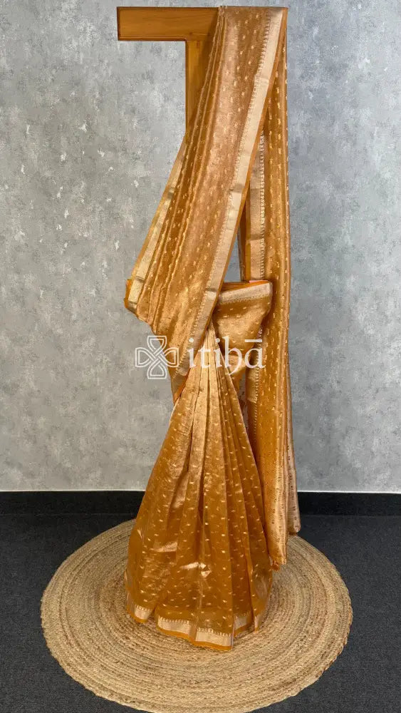 SEMI TISSUE ORGANZA BANARASI SAREE - BURNT COPPER
