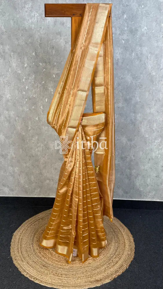 SEMI TISSUE ORGANZA BANARASI SAREE - CARAMEL GOLD