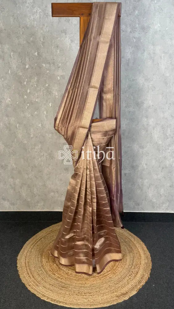 SEMI TISSUE ORGANZA BANARASI SAREE - CHOCOLATE BROWN
