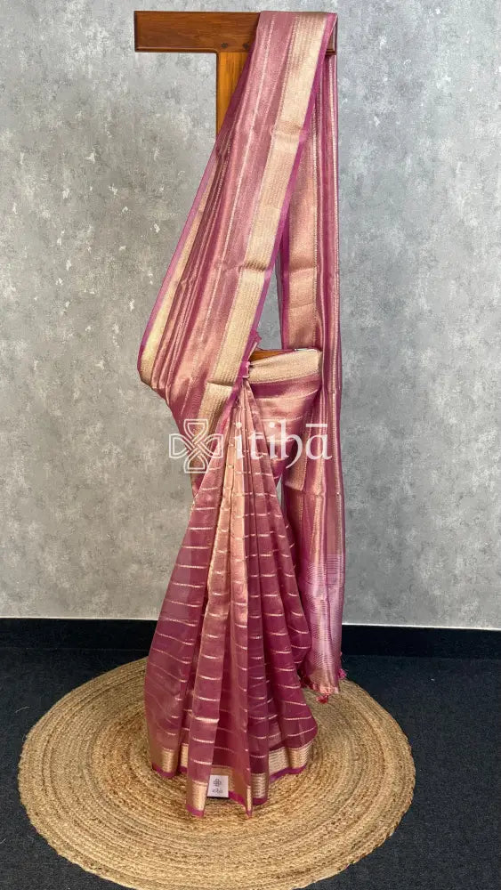 SEMI TISSUE ORGANZA BANARASI SAREE - dusty mauve