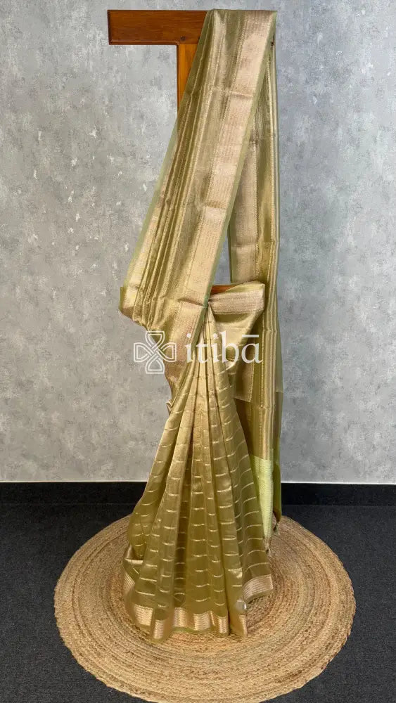 SEMI TISSUE ORGANZA BANARASI SAREE - DUSTY OLIVE GREEN