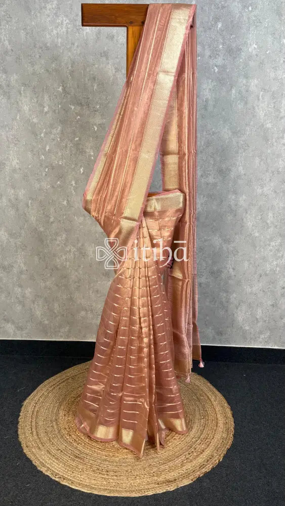 SEMI TISSUE ORGANZA BANARASI SAREE - dusty rose