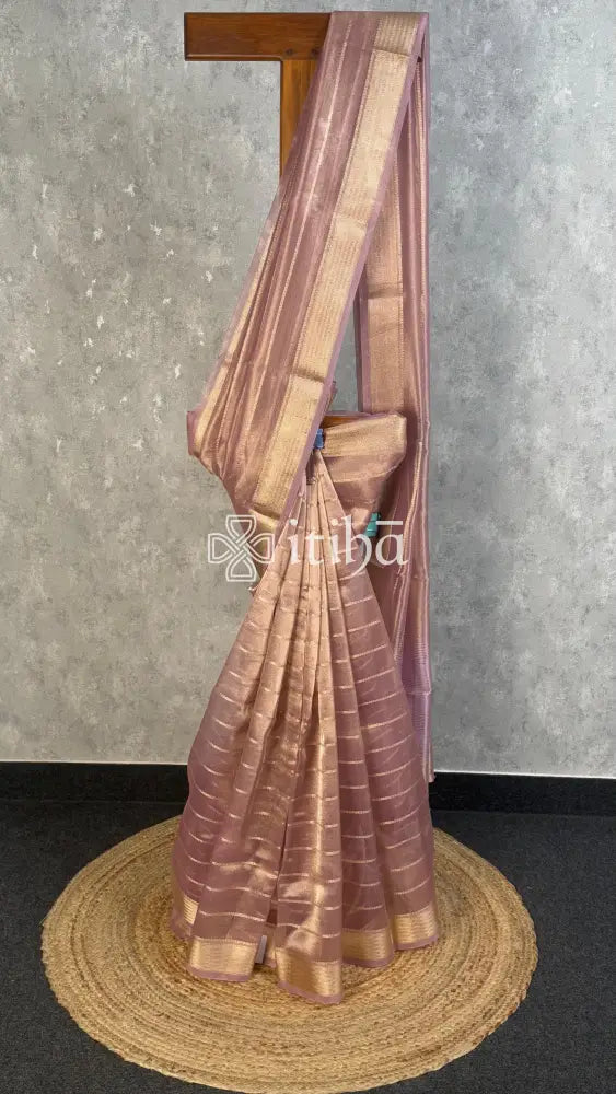SEMI TISSUE ORGANZA BANARASI SAREE - dusty rose mauve