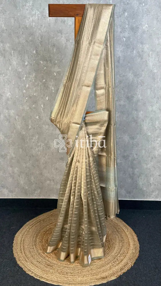 SEMI TISSUE ORGANZA BANARASI SAREE - METALLIC CHAMPAGNE GOLD