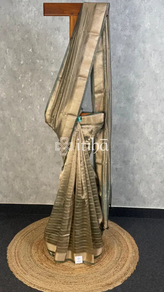 SEMI TISSUE ORGANZA BANARASI SAREE - olive green