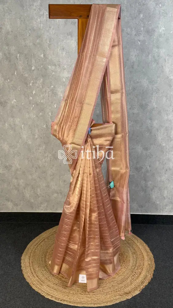 SEMI TISSUE ORGANZA BANARASI SAREE - Rose gold