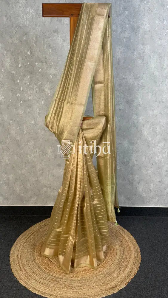 SEMI TISSUE ORGANZA BANARASI SAREE - SAGE GREEN