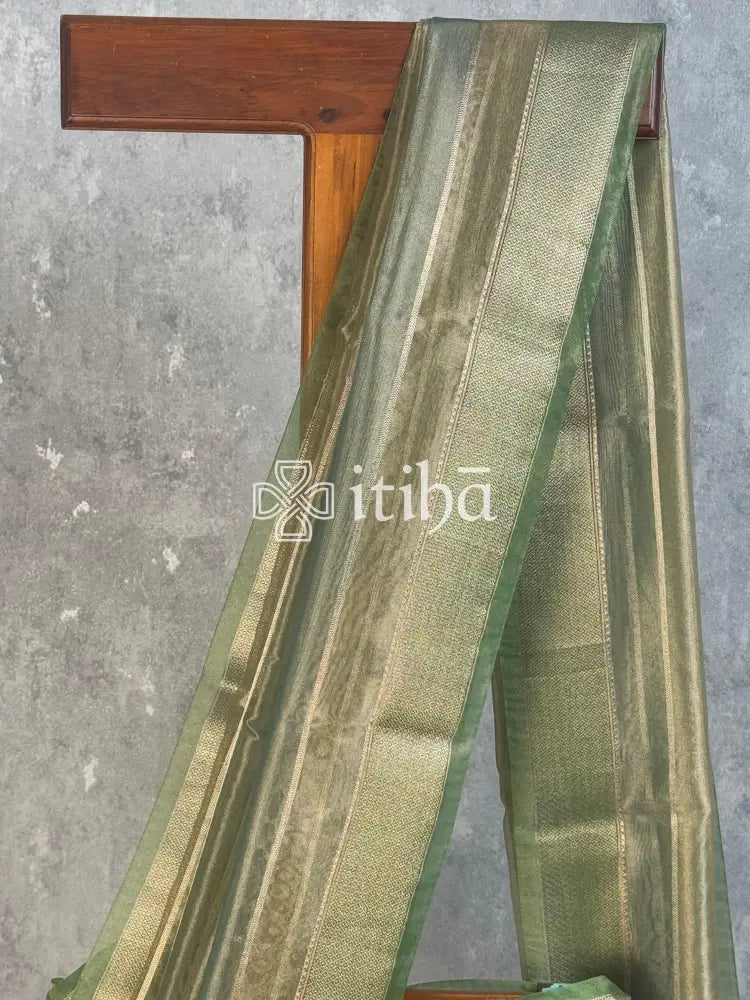 SEMI TISSUE ORGANZA SHADED BANARASI SAREE - moss green