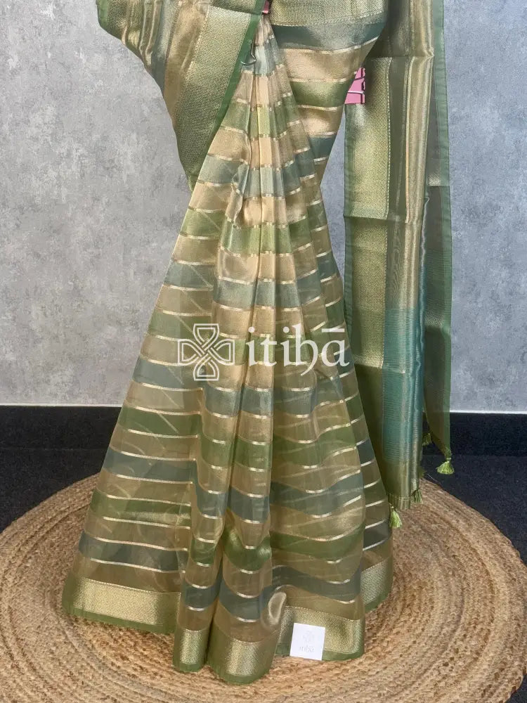 SEMI TISSUE ORGANZA SHADED BANARASI SAREE - moss green