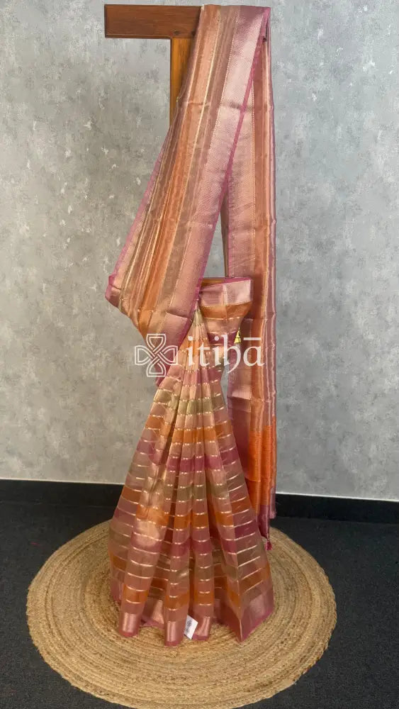 SEMI TISSUE ORGANZA SHADED BANARASI SAREE - PEACH PINK