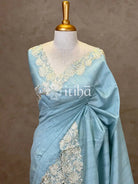 SEMI TUSSAR APPLIQUE EMBROIDERY SAREE
