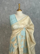 SEMI TUSSAR APPLIQUE EMBROIDERY SAREE