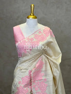 SEMI TUSSAR APPLIQUE EMBROIDERY SAREE