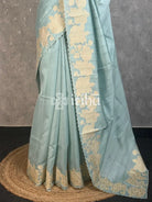 SEMI TUSSAR APPLIQUE EMBROIDERY SAREE