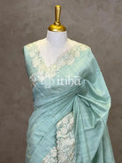 SEMI TUSSAR APPLIQUE EMBROIDERY SAREE