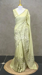 SEMI TUSSAR APPLIQUE EMBROIDERY SAREE