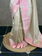 SEMI TUSSAR APPLIQUE EMBROIDERY SAREE
