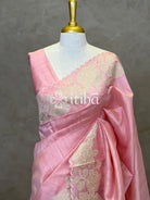 SEMI TUSSAR APPLIQUE EMBROIDERY SAREE - PEACH