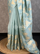SEMI TUSSAR APPLIQUE EMBROIDERY SAREE