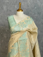 SEMI TUSSAR APPLIQUE EMBROIDERY SAREE