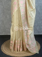 SEMI TUSSAR APPLIQUE EMBROIDERY SAREE