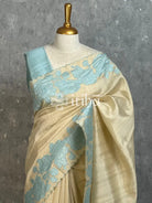 SEMI TUSSAR APPLIQUE EMBROIDERY SAREE