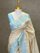 SEMI TUSSAR APPLIQUE EMBROIDERY SAREE