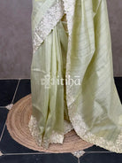 SEMI TUSSAR APPLIQUE EMBROIDERY SAREE