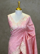 SEMI TUSSAR APPLIQUE EMBROIDERY SAREE