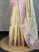 SEMI TUSSAR APPLIQUE EMBROIDERY SAREE