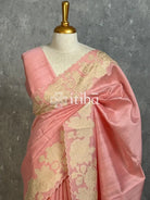 SEMI TUSSAR APPLIQUE EMBROIDERY SAREE