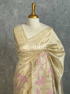 SEMI TUSSAR APPLIQUE EMBROIDERY SAREE