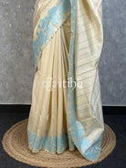 SEMI TUSSAR APPLIQUE EMBROIDERY SAREE