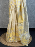 SEMI TUSSAR APPLIQUE EMBROIDERY SAREE