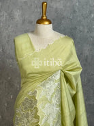 SEMI TUSSAR APPLIQUE EMBROIDERY SAREE