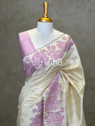 SEMI TUSSAR APPLIQUE EMBROIDERY SAREE