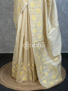 SEMI TUSSAR APPLIQUE EMBROIDERY SAREE