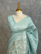 SEMI TUSSAR APPLIQUE EMBROIDERY SAREE