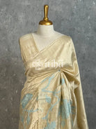 SEMI TUSSAR APPLIQUE EMBROIDERY SAREE